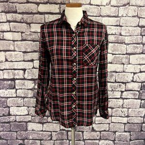 Sim & Sam Plaid Button Down Long Sleeve Blouse Size Small